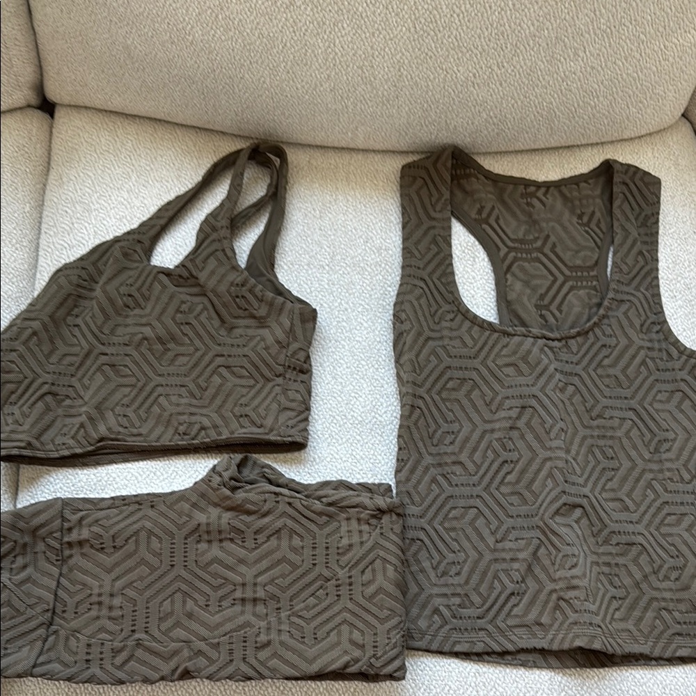 Devon Windsor Geometric Patterned Olive Green workout Set
